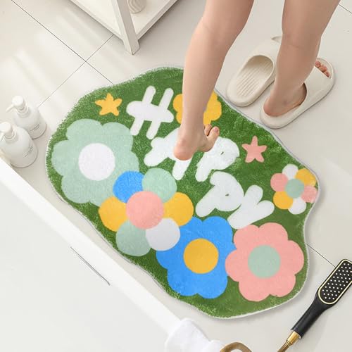 FOSDICK Bunt Badezimmerteppich, Badematte rutschfest 40 x 60 cm, Waschbar Badteppich, Blume Badvorleger Weiche Mikrofaser Duschvorleger Absorbierende Badezimmer Teppich, Badezimmermatte, Duschteppich von FOSDICK