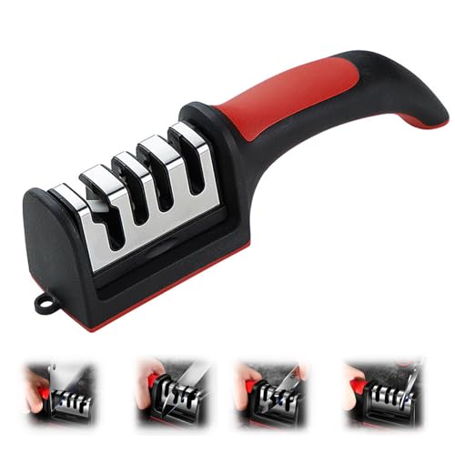 FOSDICK Manuelle Messerschärfer, Wolframstahl Messerschleifer, Professioneller 4 Stufen Knife Sharpener, Aufhängbar Messer Schärfen, Praktisch Messerschärfen für Küchenmesser, Obstmesser, Scheren von FOSDICK