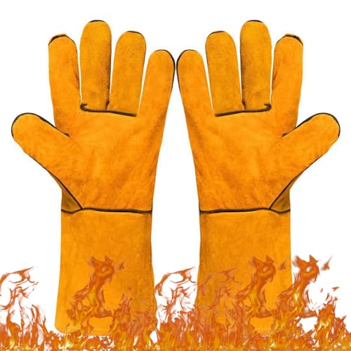 FOSDICK Ofenhandschuhe Grillhandschuhe Backhandschuhe, Hitzebeständig Leder Grillhandschuhe, Kaminhandschuh, Hitzeschutz Handschuh, Handschuhe Hitzebeständig, 1 Paar von FOSDICK