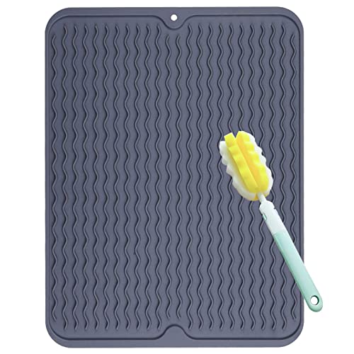 FOSER Abtropfmatte aus Silikon, 50cm×40cm Abtropfmatte für Geschirr mit Reinigungsbürste, Hitzebeständig, Rutschfest und Geruchsneutral von FOSER
