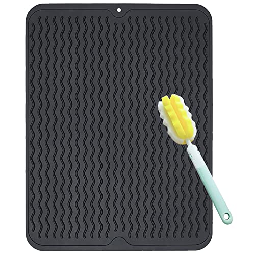 FOSER Abtropfmatte aus Silikon, 50cm×40cm Abtropfmatte für Geschirr mit Reinigungsbürste, Hitzebeständig, Rutschfest und Geruchsneutral von FOSER