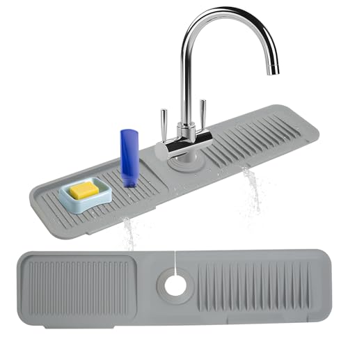 FOSFUKEER Küchenspüle-Spritzschutz, 61 cm Langer Wasserhahn-Pad-Spritzschutz, multifunktionale Küchen-Trocknungsmatte, Schwammhalter und Badezimmer-Arbeitsplattenschutz von FOSFUKEER