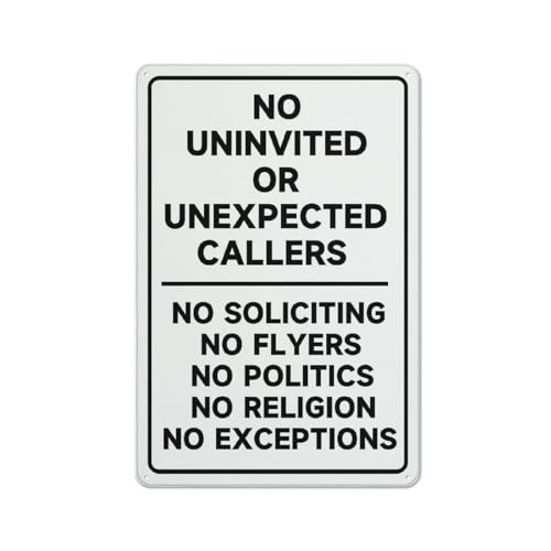 FOSHIN Matel6 Metallschild "No Uninvited Unexpected Callers Do Not Disturb No Soliciting", Aluminium-Metall-Warnschild, UV-beständig, wasserdicht, einfach zu installieren, für Haus und Geschäft, 30,5 FOSHIN Matel6 Metallschild "No Uninvited Unexpected Callers Do Not Disturb No Soliciting", Aluminium-Metall-Warnschild, UV-beständig, wasserdicht, einfach zu installieren, für Haus und Geschäft, 30,5 von FOSHIN