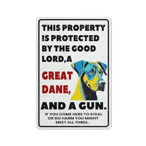 FOSHIN Retro-Blechschild "This Property Is Protected By The Good Lord A Great Dog" Einzigartige Neuheit Vorsicht Outdoor Warnhinweis Wandkunst Dekor Öffentliche Vintage Retro Blechschild 20,3 x 30,5 FOSHIN Retro-Blechschild "This Property Is Protected By The Good Lord A Great Dog" Einzigartige Neuheit Vorsicht Outdoor Warnhinweis Wandkunst Dekor Öffentliche Vintage Retro Blechschild 20,3 x 30,5 von FOSHIN