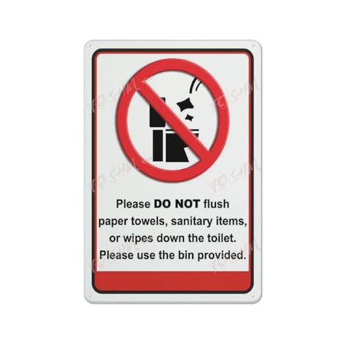 FOSHIN Vintage-Blechschild "Do Not Flush Sanitary Products, Towels Or Wipes Down The Toilet Wc Business Warning Indoor & Outdoor Use Safety Warning Sign 30.5 cm "X8" FOSHIN Vintage-Blechschild "Do Not Flush Sanitary Products, Towels Or Wipes Down The Toilet Wc Business Warning Indoor & Outdoor Use Safety Warning Sign 30.5 cm "X8" von FOSHIN