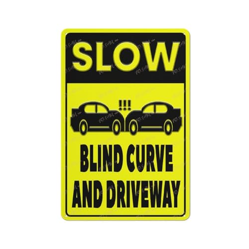 FOSHIN Vintage-Blechschild "Slow Blind Curve & Driveway", Wandkunst, öffentliches Vintage-Retro-Blechschild, Metallschild, 20,3 x 30,5 cm FOSHIN Vintage-Blechschild "Slow Blind Curve & Driveway", Wandkunst, öffentliches Vintage-Retro-Blechschild, Metallschild, 20,3 x 30,5 cm von FOSHIN