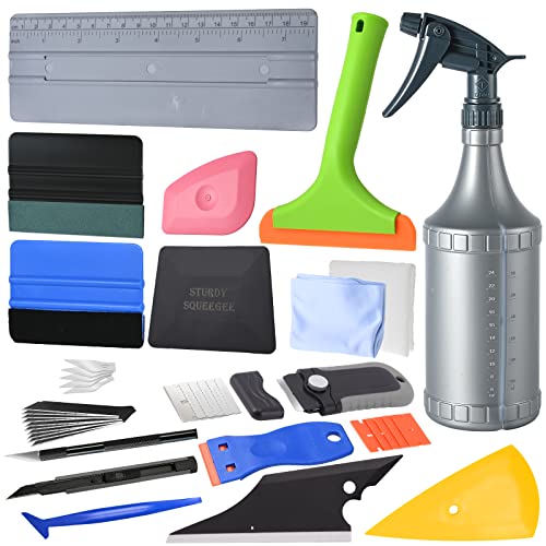 FOSHIO Auto Vinyl Werkzeug Kit Autofolie Rakel Set für Tönungsfolie Auto Wrap, Sprühflasche und Reinigungstuch, Schaber, Filzrakel, Rakel, Cuttermesser, Silikon Fensterabzieher von FOSHIO