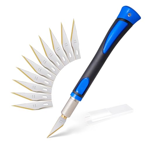 FOSHIO Bastelmesser Skalpell Set, Mini-Titan-Skalpellmesser mit Softgriff inklusive, mit 10 Titan-Ersatzklingen mit, Carving Craft Messer, Cuttermesser (Blau) von FOSHIO