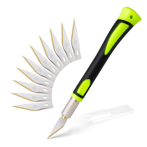 FOSHIO Bastelmesser Skalpell Set, Mini-Titan-Skalpellmesser mit Softgriff inklusive, mit 10 Titan-Ersatzklingen mit, Carving Craft Messer, Cuttermesser (Fluoreszenz) von FOSHIO