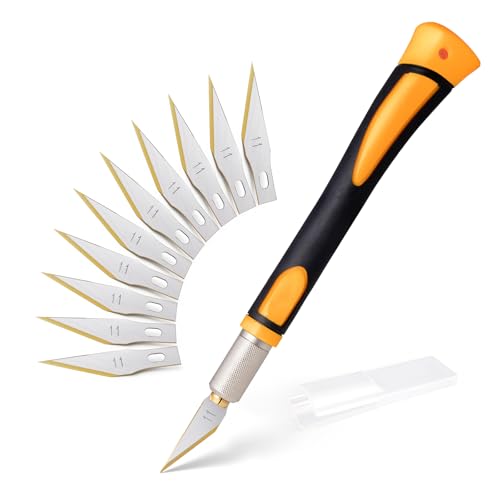 FOSHIO Bastelmesser Skalpell Set, Mini-Titan-Skalpellmesser mit Softgriff inklusive, mit 10 Titan-Ersatzklingen mit, Carving Craft Messer, Cuttermesser (Gelb) von FOSHIO
