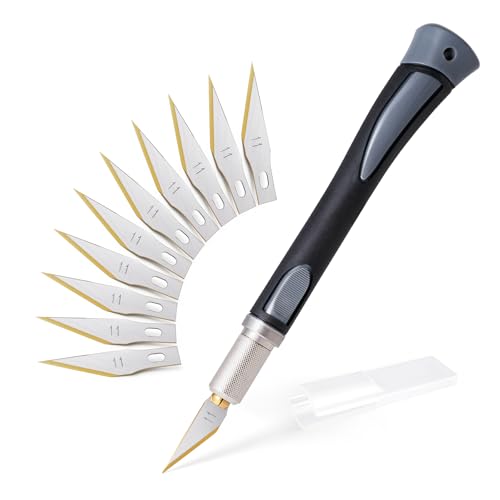 FOSHIO Bastelmesser Skalpell Set, Mini-Titan-Skalpellmesser mit Softgriff inklusive, mit 10 Titan-Ersatzklingen mit, Carving Craft Messer, Cuttermesser (Grau) von FOSHIO