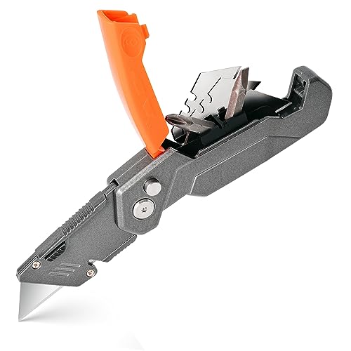 FOSHIO Universalmesser, Portabel Teppichmesser, Universal-Klappmesser, Cuttermesser mit 2 zusätzlichen SK5 Edelstahlklingen mit Gürtelclip und Safety-Lock-Design von FOSHIO