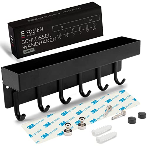 FOSIEN® design schlüsselbrett mit ablage und Magnethalter für Notizen ohne bohren/flur deko als schlüssel organizer/schlüsselbrett schwarz weiß 3M selbstklebende Haken und magnete Schwarz von FOSIEN