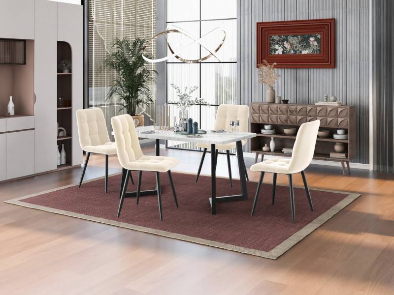 FOSMET Esstisch Rechteckiger Esstisch Moderner Küchentisch Set, Esszimmerstuhl Samt (Essgruppe, 117×68cm-1 Tisch + 4 Stühle, 140×80cm-1 Tisch + 4 Stühle), 2 Tischgrößen verfügbar,4 Stuhlfarben(Grün, Beige, Braun, Grau) von FOSMET
