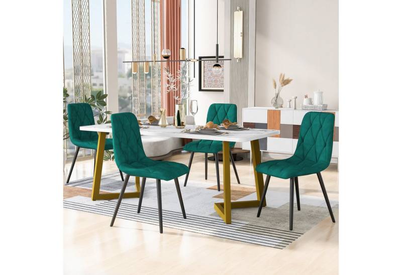FOSMET Esstisch Rechteckiger Esstisch Moderner Küchentisch Set, Esszimmerstuhl Samt (Essgruppe, 117×68cm-1 Tisch + 4 Stühle, 140×80cm-1 Tisch + 4 Stühle), 2 Tischgrößen verfügbar von FOSMET