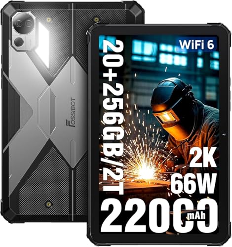 FOSSiBOT DT2 Outdoor Tablet 20GB RAM + 256GB ROM/2TB,10,4'' 2K FHD Display, 22000mAh Akku Android-Tablet, 64MP+32MP Kamera, Octa-Core, 4G Dual SIM/WiFi 6/GPS/OTG/Camping LED-Blinker (Grau) von FOSSiBOT