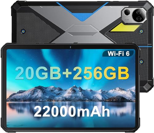 FOSSiBOT DT2 Outdoor Tablet 20GB RAM + 256GB ROM/2TB,10,4'' 2K FHD Display, 22000mAh Akku Android-Tablet, 64MP+32MP Kamera, Octa-Core, 4G Dual SIM/WiFi 6/GPS/OTG/Camping LED-Blinker (Blau) von FOSSiBOT