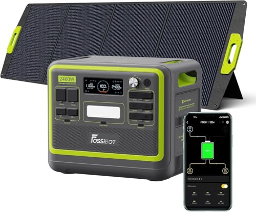 FOSSiBOT F2400 Solar Generator mit 200W Solarpanel, 2048Wh LiFePO4 Batterie 230V 2400W 3AC Ausgängen (4800W Peak), 1, 5 Stunden Schnellspülung, Powerstation und Wohnmobile, F2400-EU, Green+ Panel von FOSSiBOT