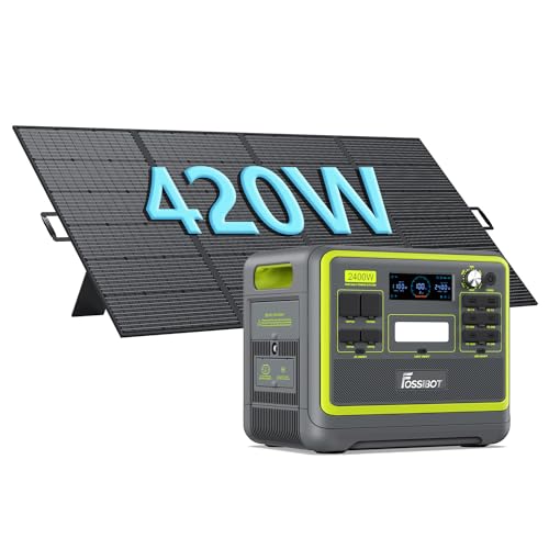 FOSSiBOT F2400 Solar Generator mit 420W Solarpanel, 2048Wh LiFePO4 Batterie mit 230V 2400W 3AC Ausgängen (4800W Peak), 1,5 Stunden Schnellspülung, Tragbare Powerstation für Camping und Wohnmobile von FOSSiBOT