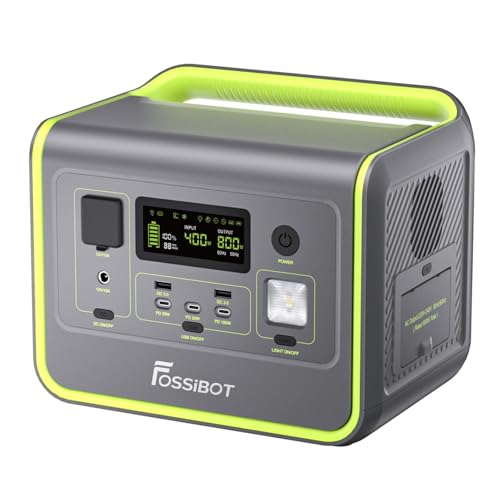 FOSSiBOT F800 Tragbare Powerstation, 512Wh Solar Generator mit LiFePO4, 800W (Surge 1600W) AC Ausgänge/Sinuswellen 230V, 1,5 Stunden Schnellladung, PD 100W Notstromaggregat für Camping/Wohnmobile von FOSSiBOT