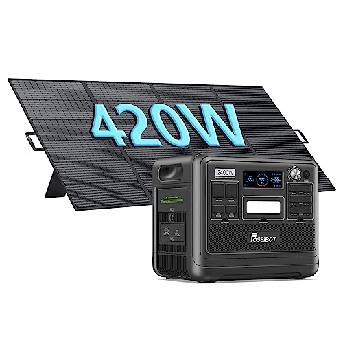 FOSSiBOT Solargenerator mit 2x 200W Solarpanel, 2048Wh LiFePO4 Tragbare Powerstation 3x 230V 2400W AC Steckdose mobile Stromversorgung für Wohnmobil Outdoor, Heimwerken und als Notstromaggregat von FOSSiBOT