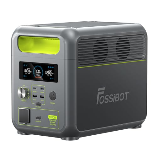 FOSSiBOT Tragbare Powerstation F1200, 1024Wh LiFePO4 Solargenerator mit 2 1200W (Power Lifting 2400W) AC Ausgänge, 100W Typ-C, 45 Min. Schnellladung von 0-80%, für Reise, Camping, Hausgebrauch von FOSSiBOT