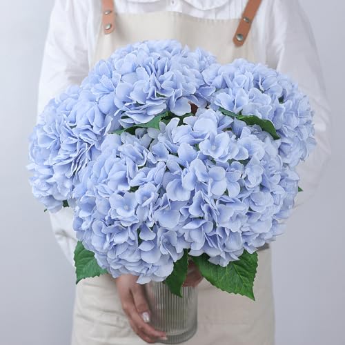 FOTEEWL 4 Stück 53.3 cm künstliche Hortensien-Blume, groß, natürlich, lebensechte Kunstseide, Hortensien, Kunstblume für Zuhause, Party, Dekoration, Outdoor, Tischdekoration, Dekoration (blau) von FOTEEWL