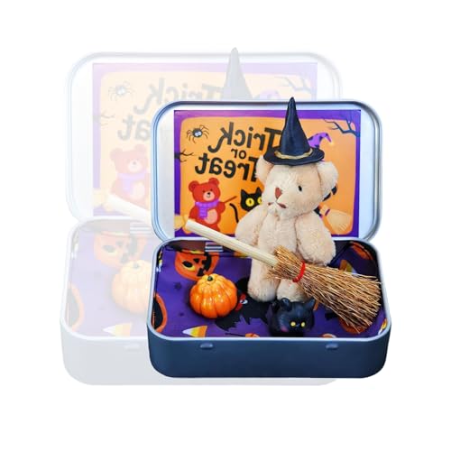 FOTJDRUJ Kleiner Bär In Box, Plush Mini Bär, Hexenhut, Harz KüRbis Und Katze, Themenparty Dekoration Und Geschenke, Halloween Tier Box, Weicher Komfort, Kompakt Und Leicht FOTJDRUJ Kleiner Bär In Box, Plush Mini Bär, Hexenhut, Harz KüRbis Und Katze, Themenparty Dekoration Und Geschenke, Halloween Tier Box, Weicher Komfort, Kompakt Und Leicht von FOTJDRUJ