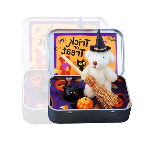 FOTJDRUJ Kleiner Bär In Box, Plush Mini Bär, Hexenhut, Harz KüRbis Und Katze, Themenparty Dekoration Und Geschenke, Halloween Tier Box, Weicher Komfort, Kompakt Und Leicht FOTJDRUJ Kleiner Bär In Box, Plush Mini Bär, Hexenhut, Harz KüRbis Und Katze, Themenparty Dekoration Und Geschenke, Halloween Tier Box, Weicher Komfort, Kompakt Und Leicht von FOTJDRUJ