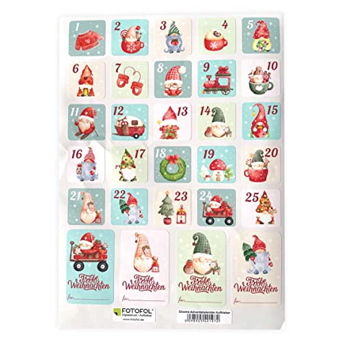 25x Aufkleber GNOME Set Adventskalender Zahlen + 4x Geschenkaufkleber - Sticker für Kalender für Weihnachten - zum Basteln -Adventskalenderzahlen Etiketten selbstklebend - Zahlenaufkleber von FOTOFOL