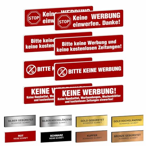 2x Bitte keine Werbung Briefkastenschild selbstklebend - Schild mit Gravur für Briefkasten - Gravur auf Kunststoff - wetterfest, robust, UV beständig von FOTOFOL