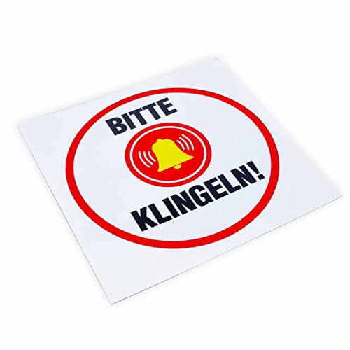 Aufkleber "Bitte klingeln" - Hinweisaufkleber für den Innen- und Außenbereich - Folie selbstklebend (BITTE KLINGELN_8x8cm_Style2) von FOTOFOL