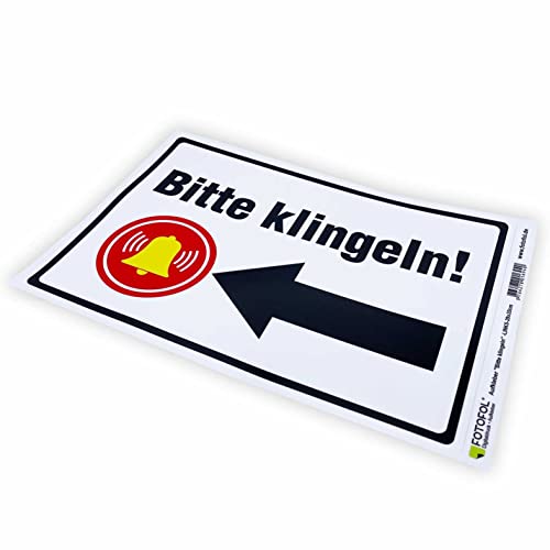 Aufkleber "Bitte klingeln- Pfeil links" - Hinweisaufkleber für den Innen- und Außenbereich - Folie selbstklebend (BITTE KLINGELN_29x20cm_Style7) von FOTOFOL