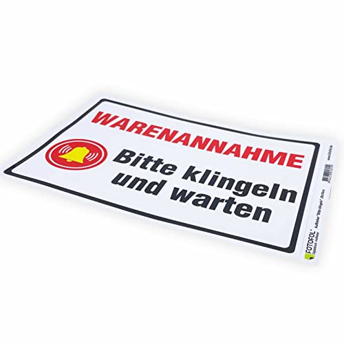 Aufkleber "Warenannahme - Bitte klingeln und warten" - Hinweisaufkleber für den Innen- und Außenbereich - Folie selbstklebend (BITTE KLINGELN_29x20cm_Style4) von FOTOFOL