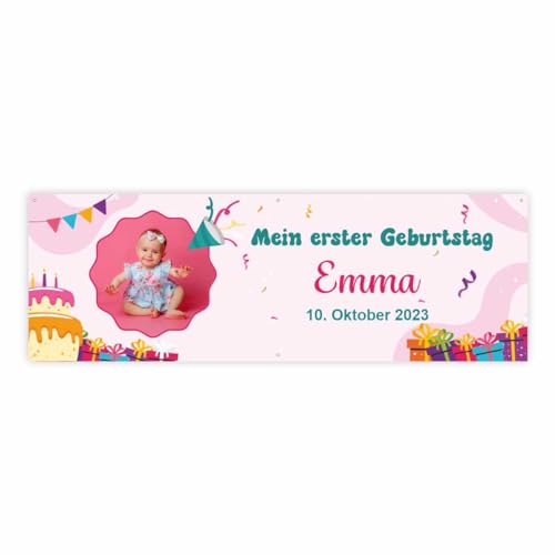 FOTOFOL Banner Geburtstag personalisiert - personalisiert mit Foto und Wunschname - 225x75cm oder 150x50cm (Variante 1) von FOTOFOL
