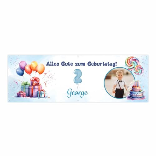 FOTOFOL Banner Geburtstag personalisiert - personalisiert mit Foto und Wunschname - 225x75cm oder 150x50cm (Variante 4) von FOTOFOL