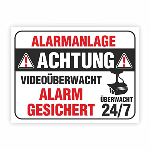 Hinweisaufkleber für den Innen- und Außenbereich ("Alarmgesichert Alarmanlage Videoüberwacht 24/7") von FOTOFOL