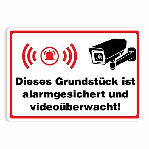 Hinweisaufkleber für den Innen- und Außenbereich ("Dieses Grundstück ist alarmgesichert und videoüberwacht!") von FOTOFOL