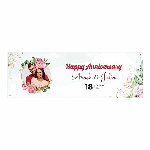 Personalisiertes Banner zur Hochzeit "Rosen"mit Foto, Namen, Datum und Wunschtext - Hochzeitsbanner, Silberhochzeit, Goldhochzeit -Dekoration - Jubiläumsbanner - 150x50cm oder 225x75cm von FOTOFOL