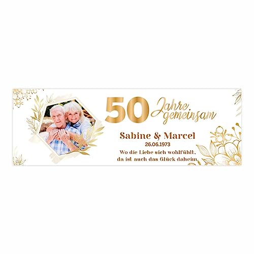 Personalisiertes Banner zur goldenen Hochzeit mit Foto und Wunschtext - 50 Jahre gemeinsam -Dekoration -Jubiläumsbanner- 150x50cm oder 225x75cm von FOTOFOL