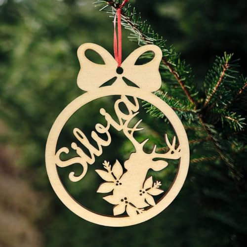 Weihnachtsbaumkugel aus natürlichem Birkensperrholz mit Wunschnamen - Personalisierte Weihnachtskugel, Weihnachtsbaumschmuck, Weihnachtsdeko aus Holz - schöne Geschenk-Idee zu Weihnachten (Style 8) von FOTOFOL