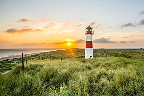 LEUCHTTURM Fototapete VLIES-400x260 cm (2818A)-Nordsee Dünen Strand Meer See Natur Landschaft Wandtapete-Inkl. Kleister-Vliestapete Bild Dekoration Wand-Dekor Moderne Motiv-Tapete Panorama Poster XXL von LEUCHTTURM