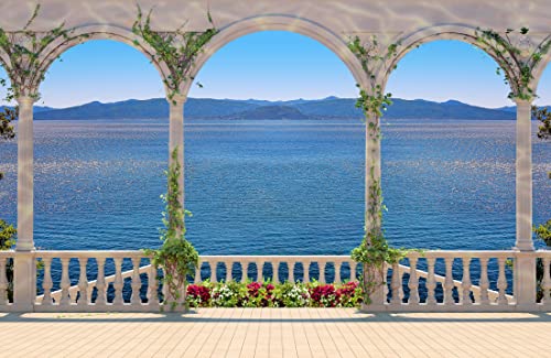 MEER Fototapete VLIES-500x280 cm (038A)-Terrasse Blumen Rosen Pier Strand Abstrakt Design Wandtapete-Inkl. Kleister-Vliestapete Bild Dekoration Wand-Dekor Moderne Motiv-Tapete Panorama Poster XXL von FOTOTAPETENDRUCK