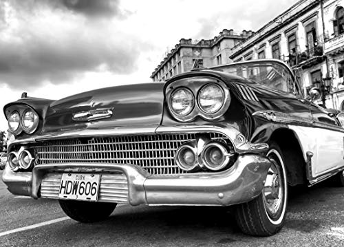OLDTIMER Fototapete VLIES-250x186 cm (1585A)-Havanna Cuba Retro Vintage Auto Schwarz Weiß Wandtapete-Inkl. Kleister-Vliestapete Bild Dekoration Wand-Dekor Moderne Motiv-Tapete Panorama Poster XXL von FOTOTAPETENDRUCK