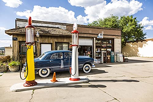 OLDTIMER Fototapete VLIES-500x280 cm (4433A)-Route 66 Vintage Auto Retro Cars Tankstelle Wandtapete-Inkl. Kleister-Vliestapete Bild Dekoration Wand-Dekor Moderne Motiv-Tapete Panorama Poster XXL von OLDTIMER