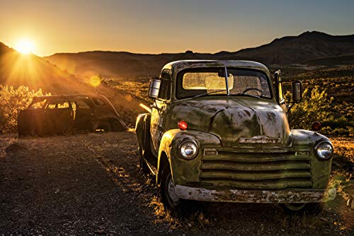 ROUTE 66 Fototapete VLIES-250x186 cm (2806A)-Sonnenuntergang Vintage Auto Retro Car Oldtimer Wandtapete-Inkl. Kleister-Vliestapete Bild Dekoration Wand-Dekor Moderne Motiv-Tapete Panorama Poster XXL von ROUTE