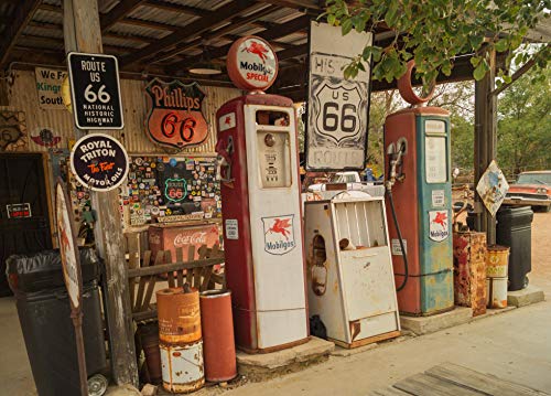 ROUTE 66 Fototapete VLIES-250x186 cm (706A)-Vintage Oldtimer Retro Cars USA Tankstelle Wandtapete-Inkl. Kleister-Vliestapete Bild Dekoration Wand-Dekor Moderne Motiv-Tapete Panorama Poster XXL von ROUTE