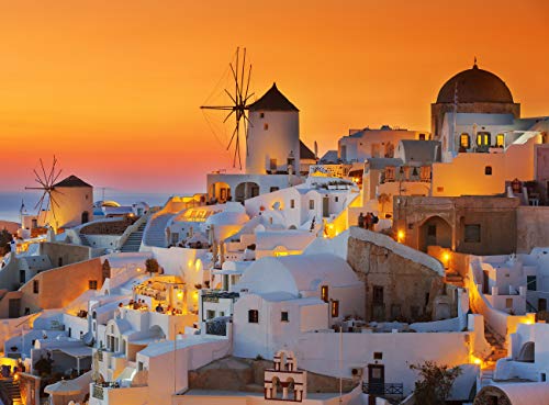 SANTORINI Fototapete VLIES-350x260 cm (707A)-Griechenland Küste Sonnenuntergang Altstadt Wandtapete-Inkl. Kleister-Vliestapete Bild Dekoration Wand-Dekor Moderne Motiv-Tapete Panorama Poster XXL von FOTOTAPETENDRUCK