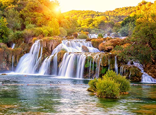 WASSERFALL Fototapete VLIES-350x260 cm (804A)-Natur Bäume Sonnenuntergang Dschungel Wald Wandtapete-Inkl. Kleister-Vliestapete Bild Dekoration Wand-Dekor Moderne Motiv-Tapete Panorama Poster XXL von FOTOTAPETENDRUCK