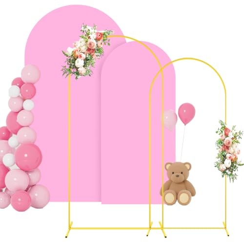 FOTSHARER Bogenständer und Abdeckungs-Set aus Metall, 2 m und 1,8 m, rosa Bogen, Hintergrundabdeckungen für Chiara, Kulissenständer, Hochzeits-Hintergrund, Bogenständer mit Abdeckung für Brautparty von FOTSHARER